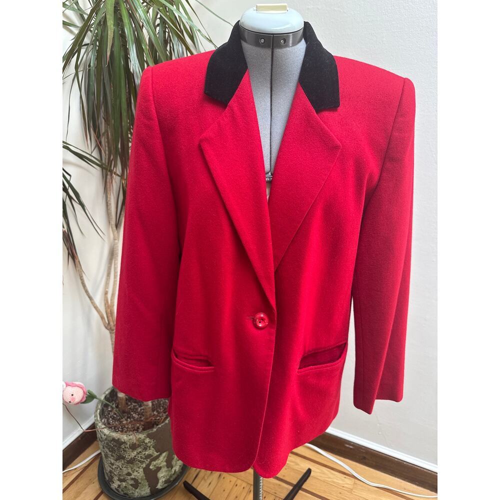 Vintage Prophecy Petite by Sag Harbor Pure Wool Red Velvet Collar Blazer Sz 10P
